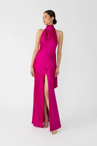 SAU LEE Penelope Backless Satin Gown - Magenta Pink / 00