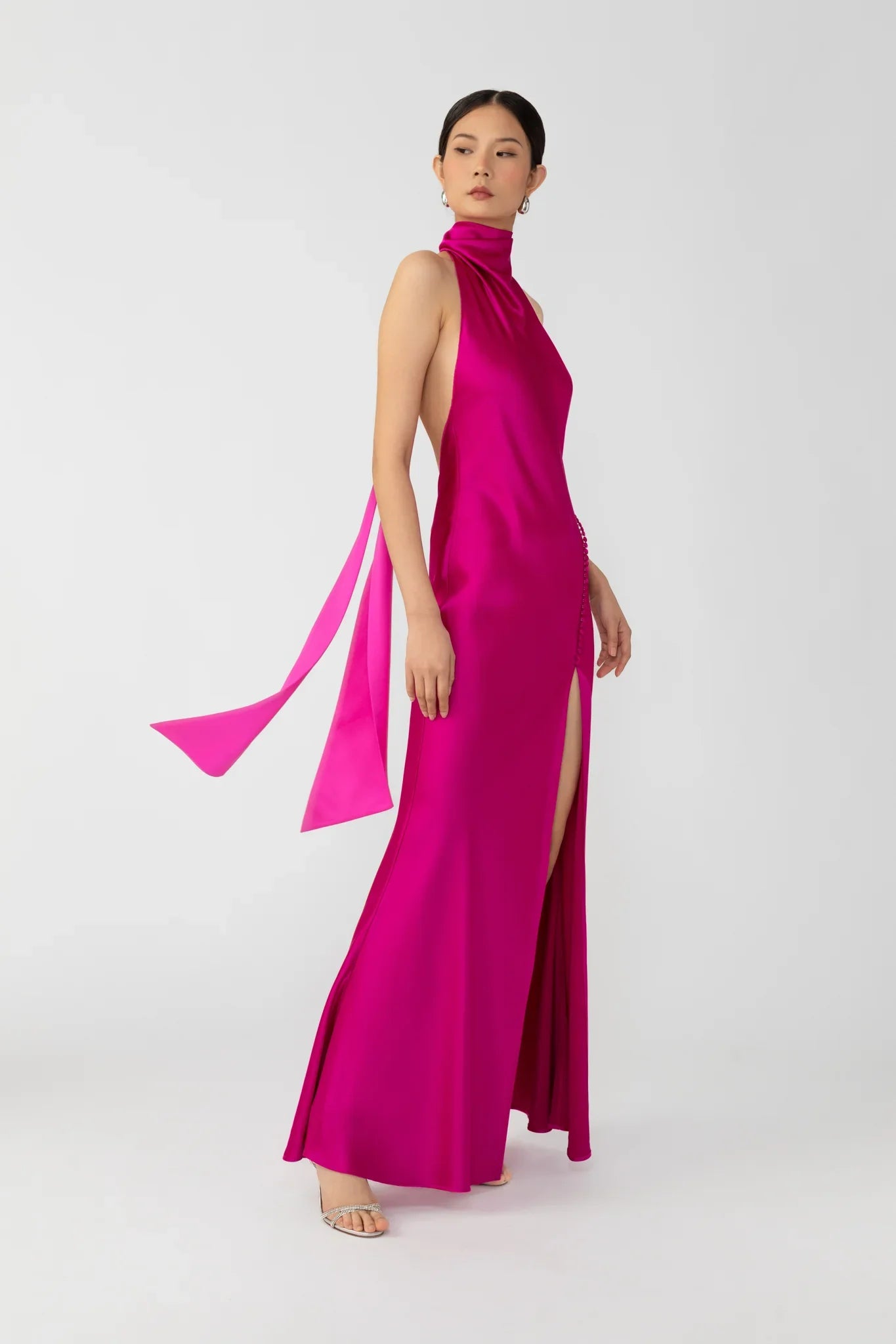 SAU LEE Penelope Backless Satin Gown - Magenta Pink / 00