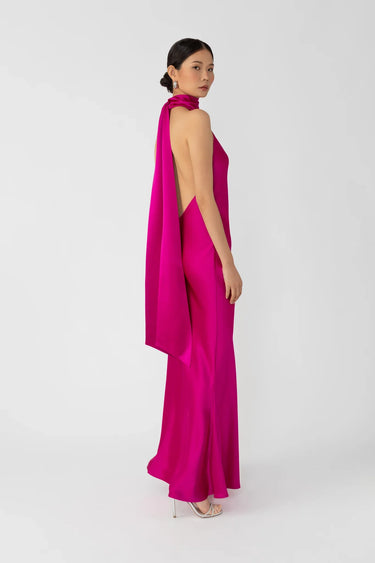 SAU LEE Penelope Backless Satin Gown - Magenta Pink / 00