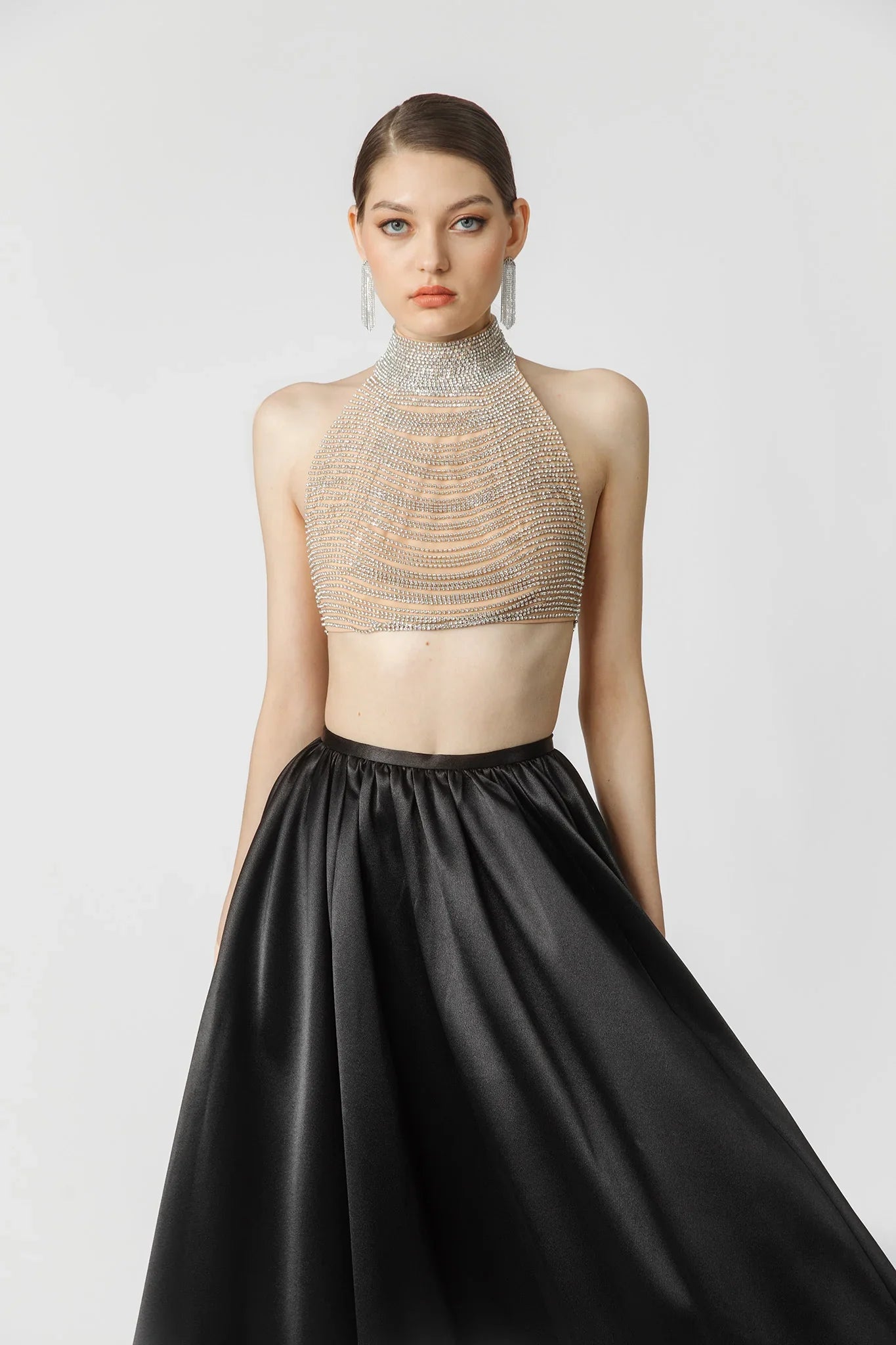 Zahara Crystal Chain Embellished Halterneck Top SAU LEE Zahara Crystal Chain Embellished Halterneck Top SAU LEE