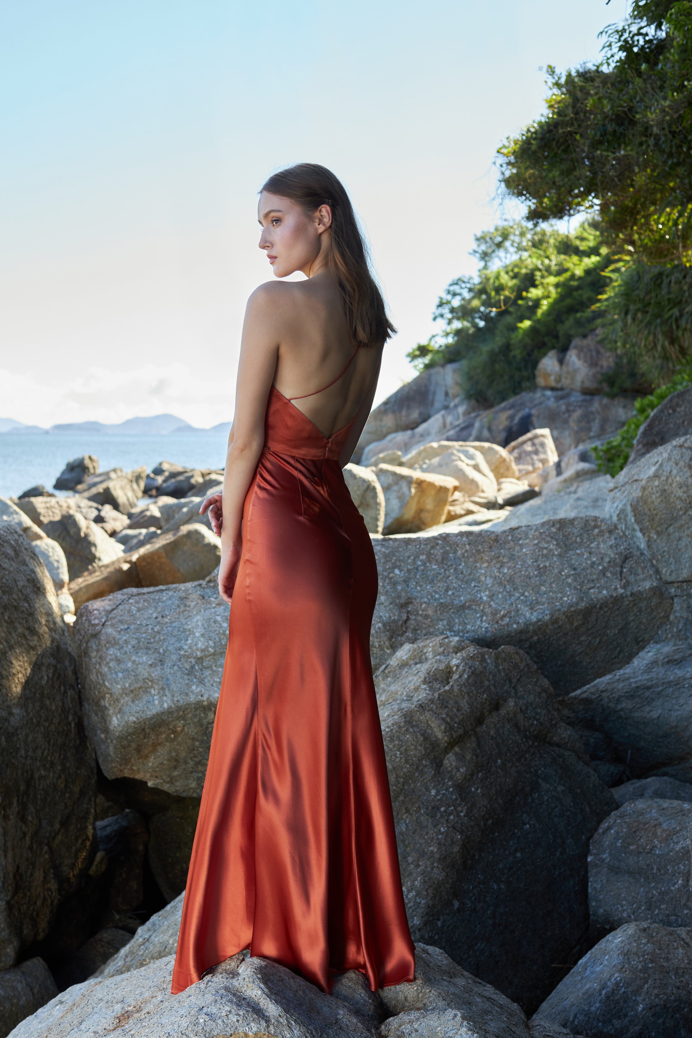 Heidi One-Shoulder Satin Gown - Terracotta - SAU LEE#color_terracotta