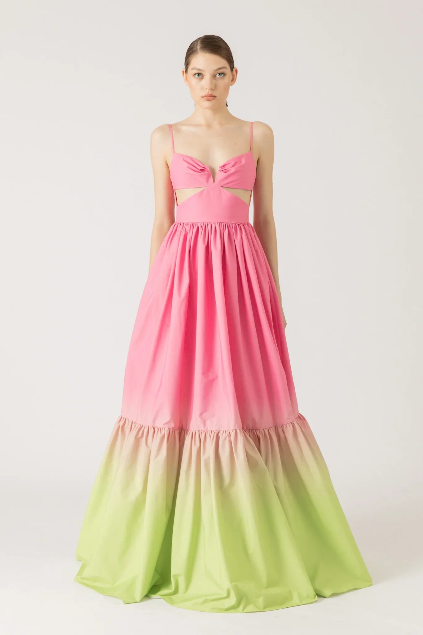 SAU LEE Nova Cut-out Gown - Pink Chartreuse Ombre / 00