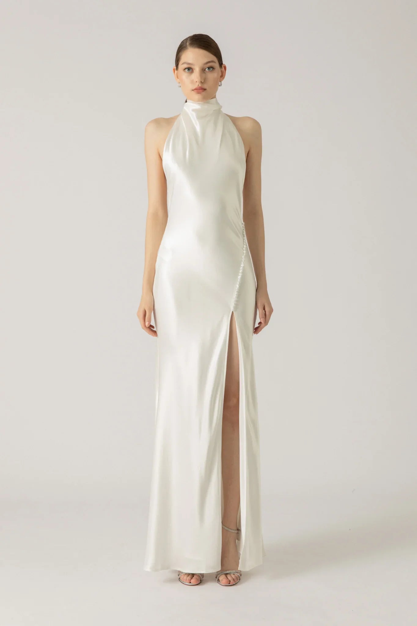 SAU LEE Penelope Backless Satin Gown - White / 00