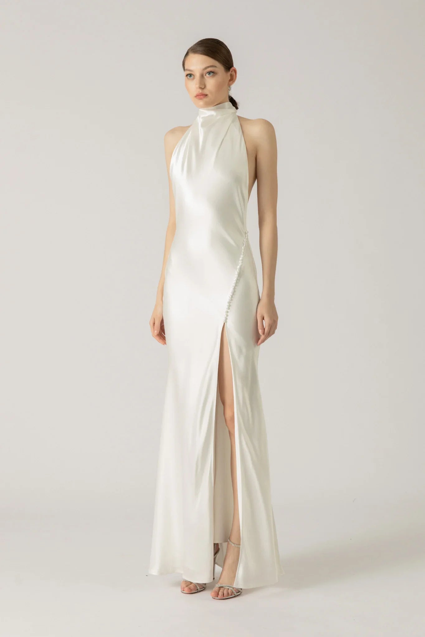 SAU LEE Penelope Backless Satin Gown - White / 00