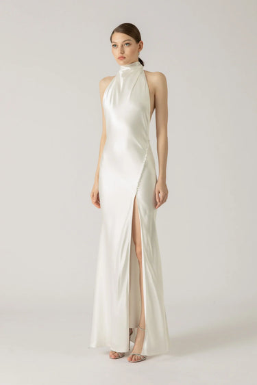 SAU LEE Penelope Backless Satin Gown - White / 00