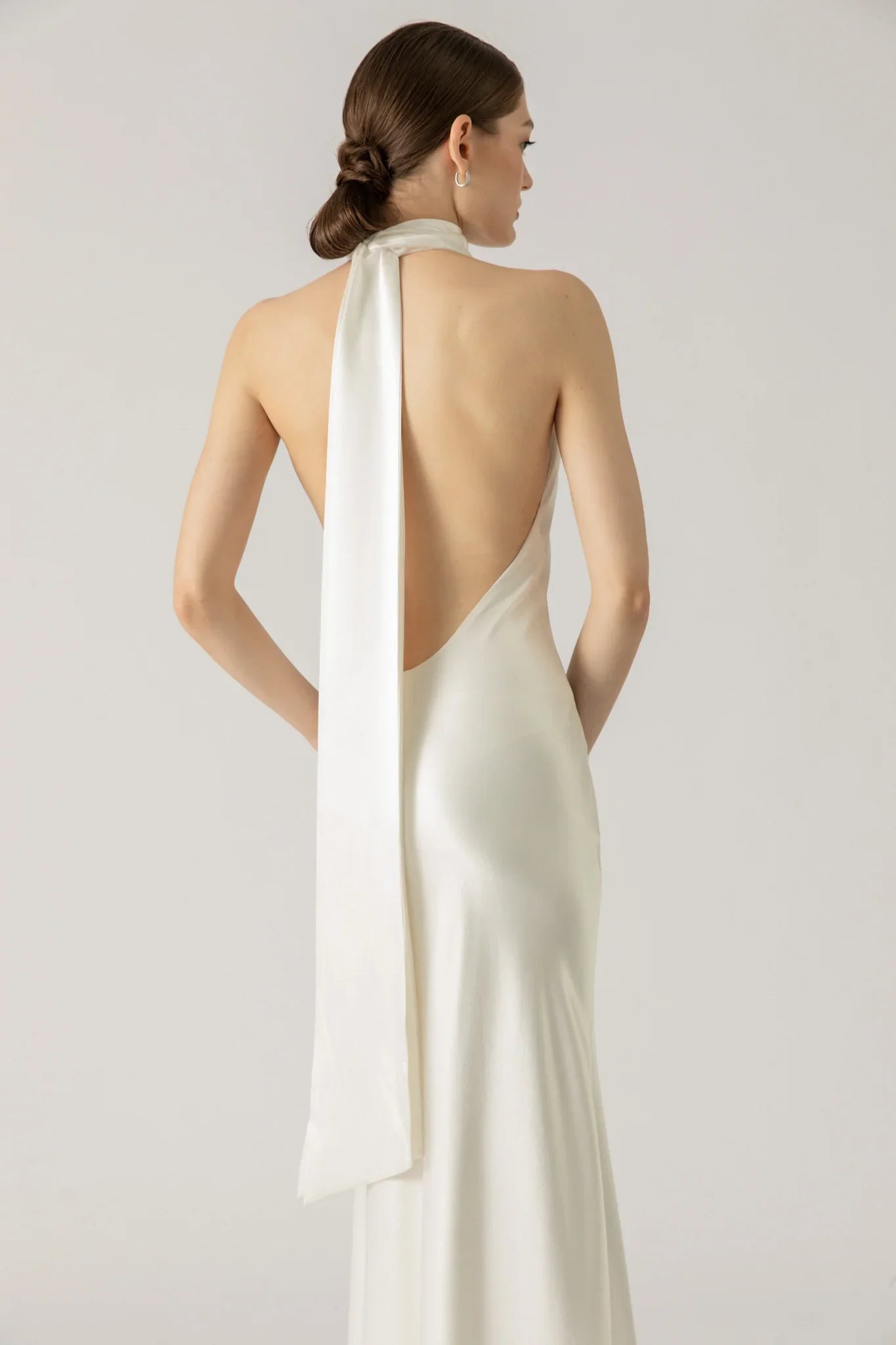 SAU LEE Penelope Backless Satin Gown - White / 00