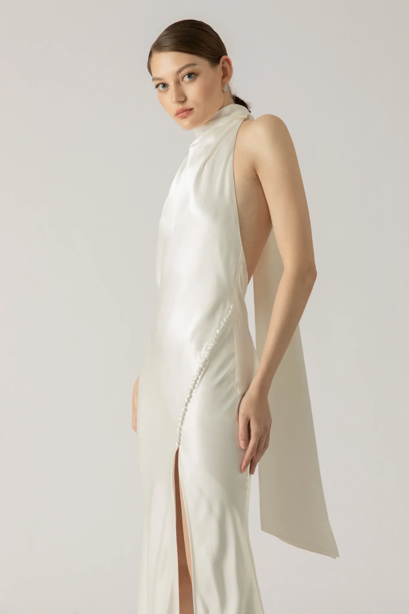 SAU LEE Penelope Backless Satin Gown - White / 00