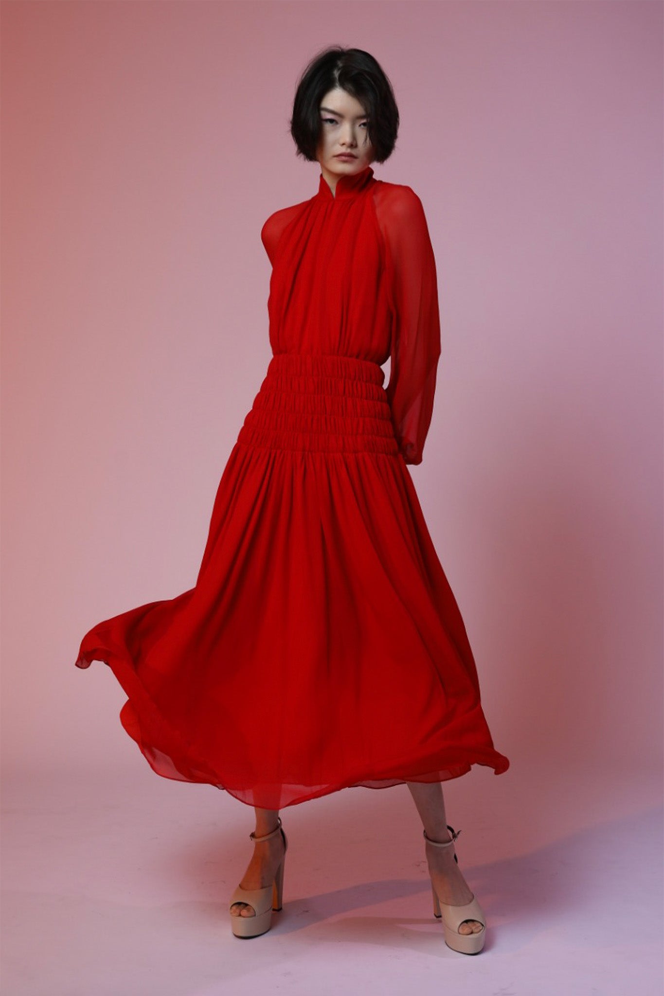 Renata Silk Chiffon Midi Dress - SAU LEE