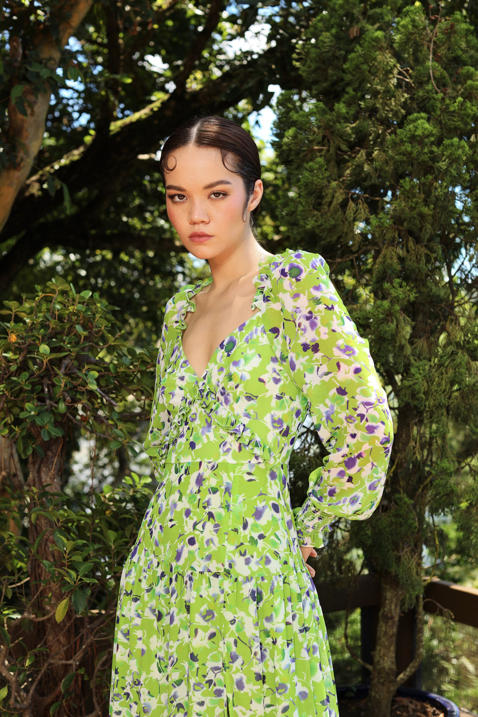 Cassidy Midi Dress - Green Abstract Print - SAU LEE#color_green-abstract-print