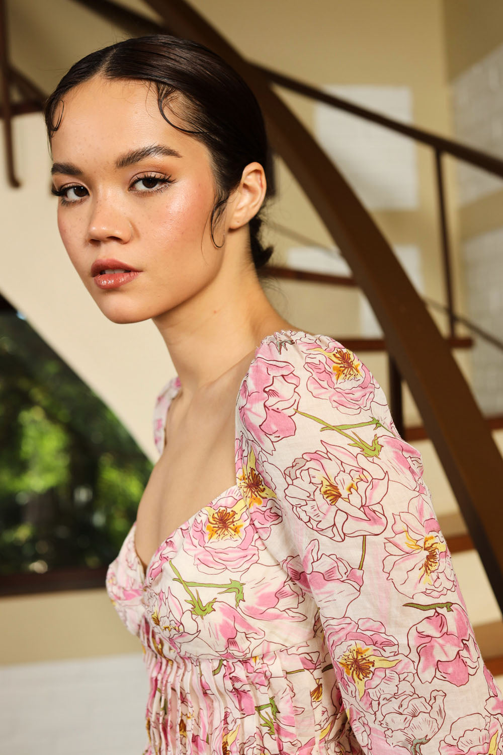 Poppy Mini Dress - Pink - SAU LEE#color_pink-yellow-print