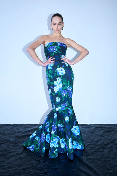 SAU LEE Winona Strapless Gown - Blue Multi / 00