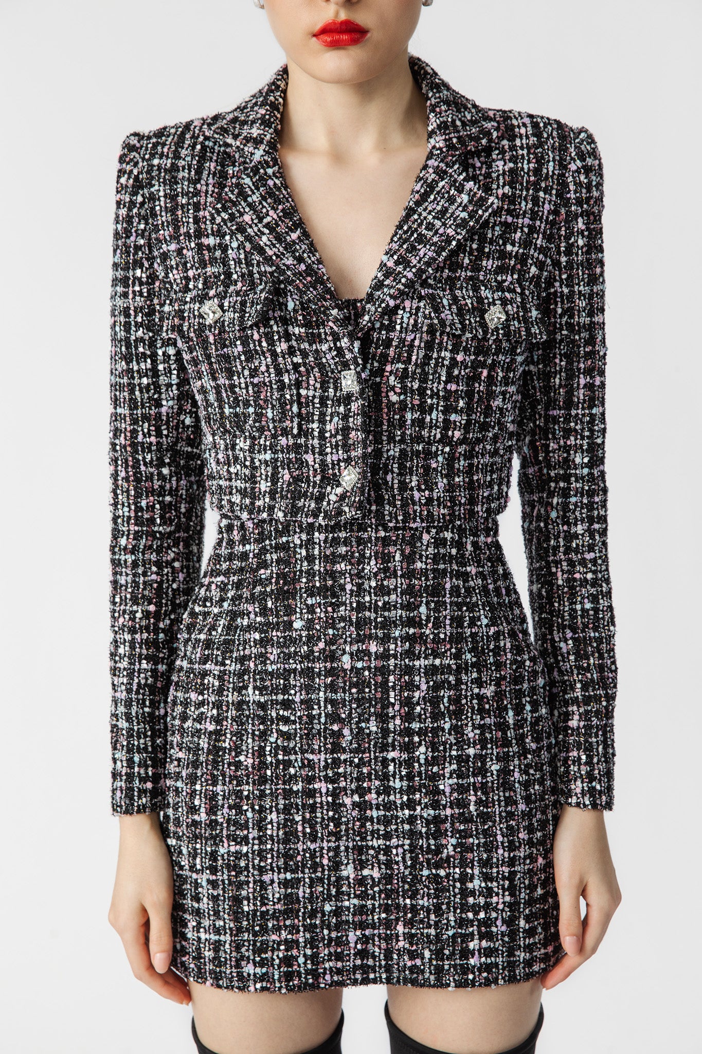SAU LEE Alicia Tweed Blazer - Black Multi / 00
