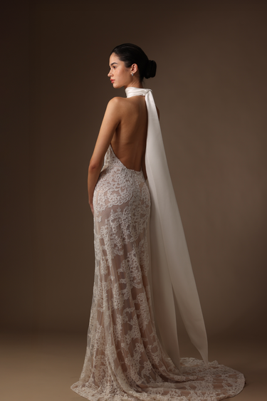 lace dress back SAU LEE Andrea Lace Gown, White