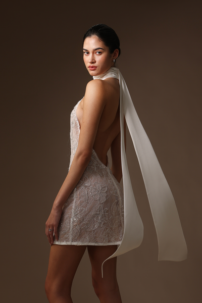 SAU LEE Donna Lace Mini Dress, White