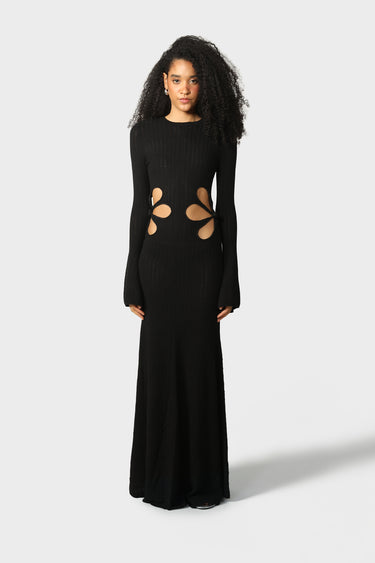 black knit dress long Valerie Ribbed Knit Long Sleeve Maxi Dress (Black) La Belle Boutique