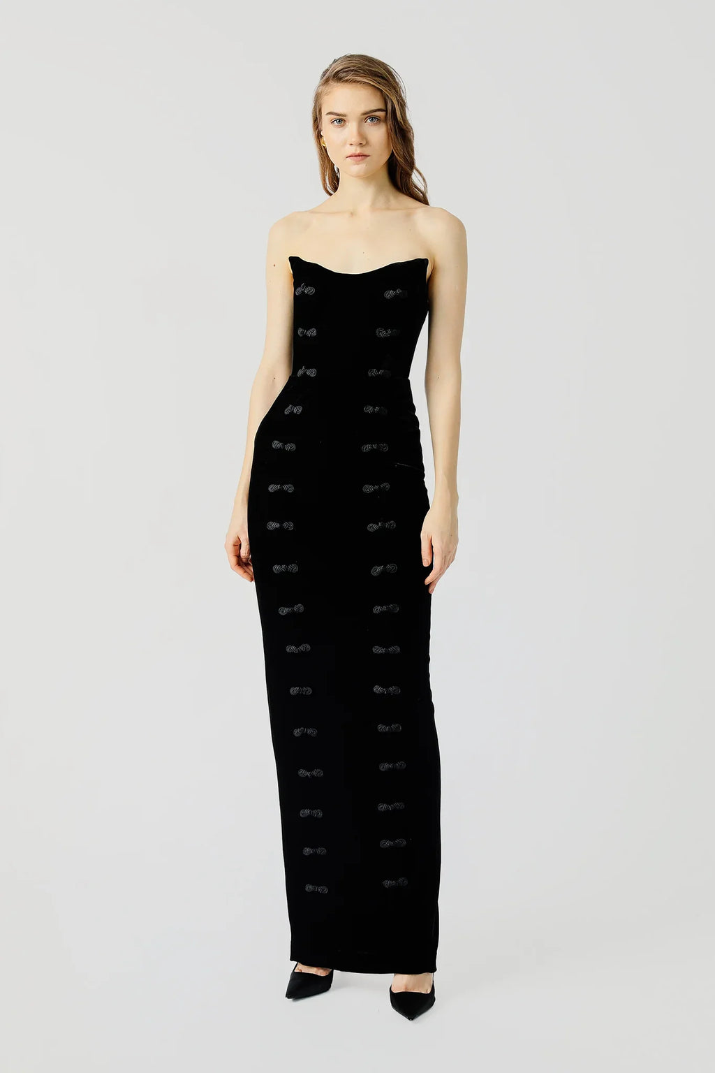 Amora Strapless Velvet Dress in Black | SAU LEE Official Website