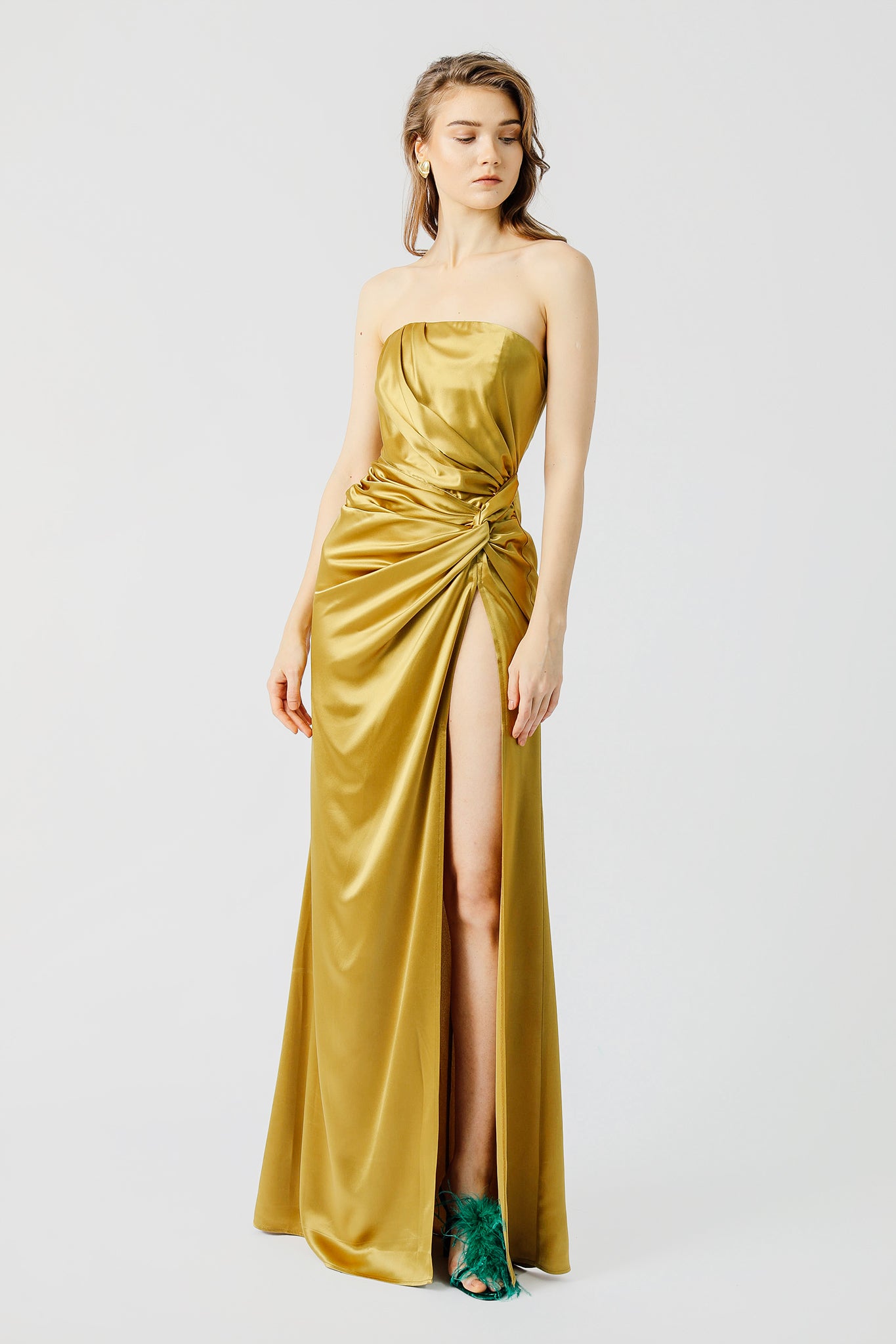 Hera Satin Gown - Ecru Olive #Sau Lee