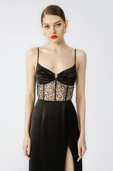 SAU LEE Isobel Satin Gown - Black / 00