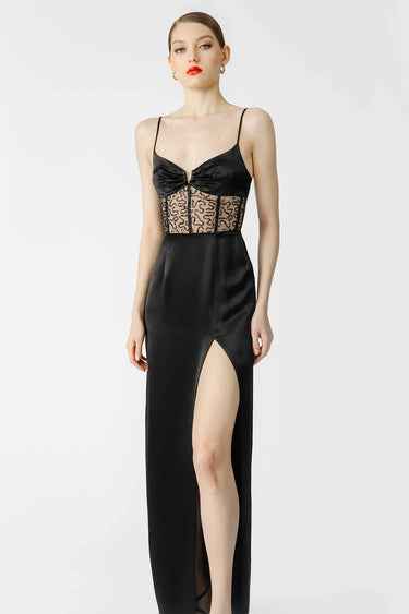 SAU LEE Isobel Satin Gown - Black / 00