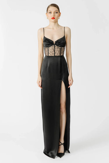 SAU LEE Isobel Satin Gown - Black / 00