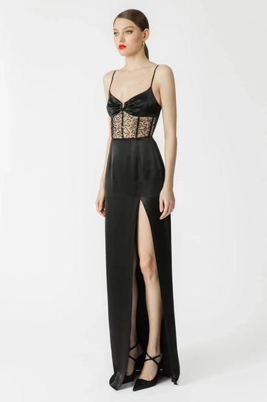 SAU LEE Isobel Satin Gown - Black / 00