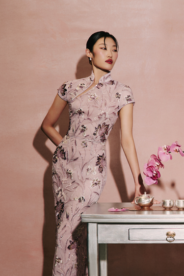 SAU LEE Seraphine Embroidered Dress, Lilac Ash SAU LEE Seraphine Embroidered Dress, Lilac Ash