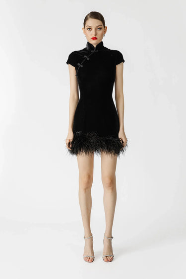 SAU LEE Morgan Velvet Mini Dress - Black / 00