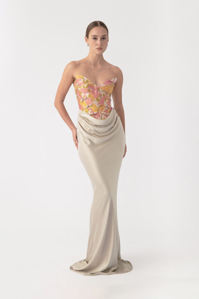 Sau Lee — Sandrine Gown Beige Multi