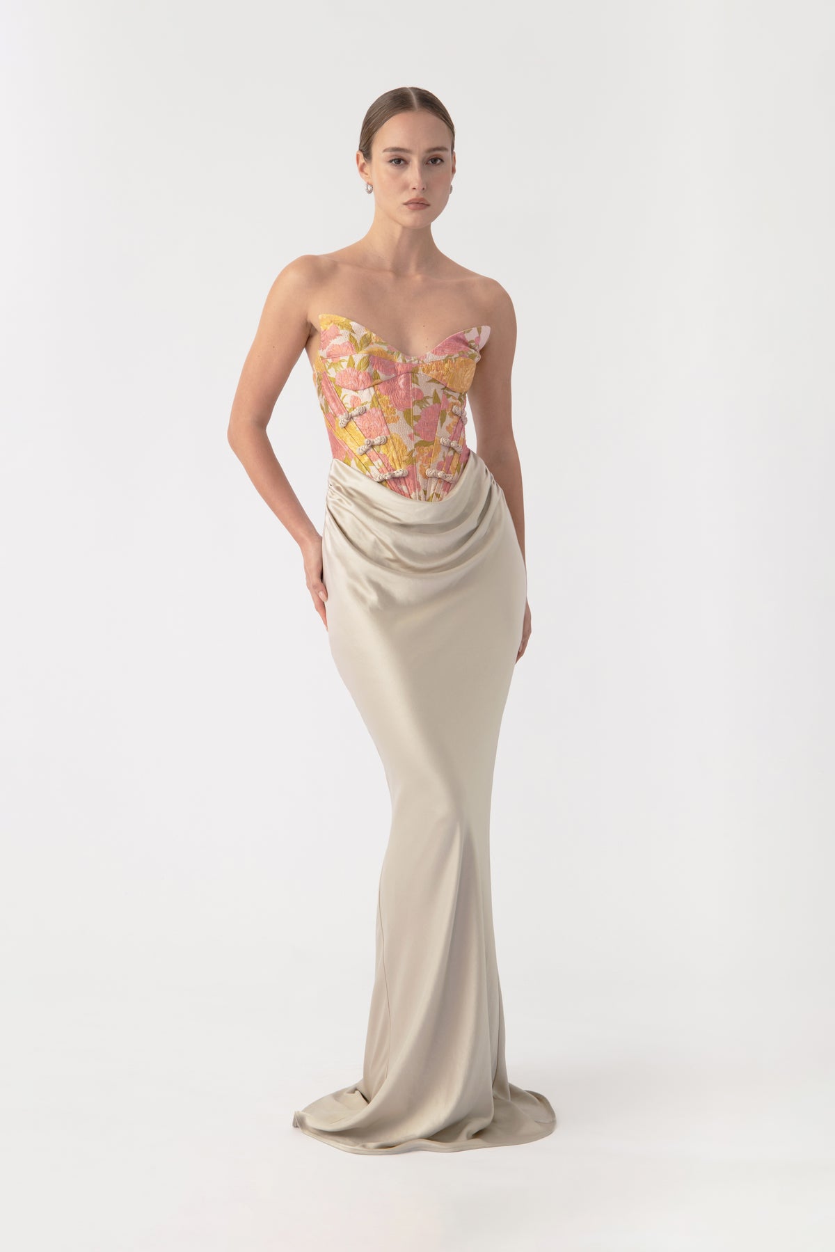 Sau Lee — Sandrine Gown Beige Multi