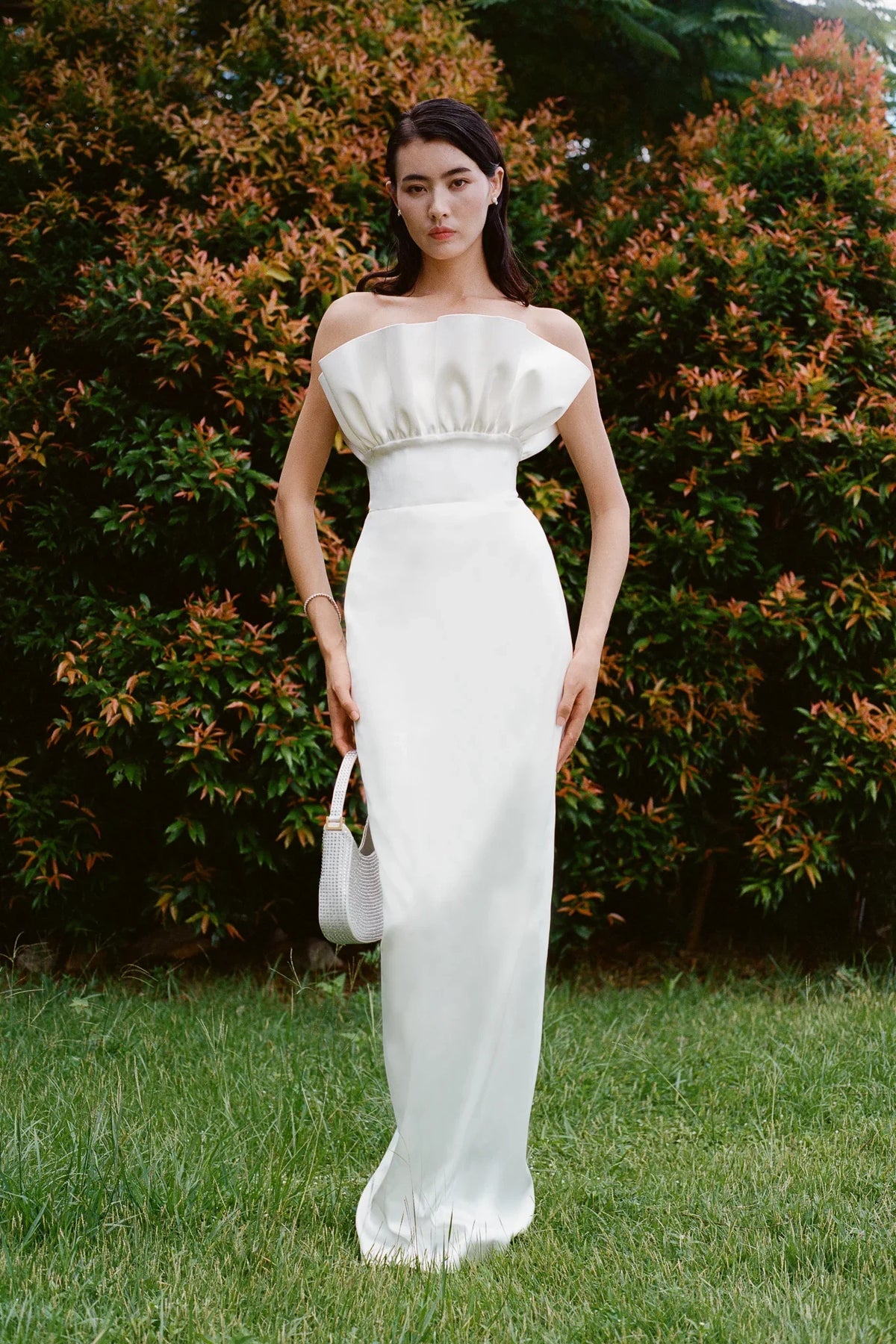 Noah Strapless Satin Gown in Ivory | SAU LEE Official Website
