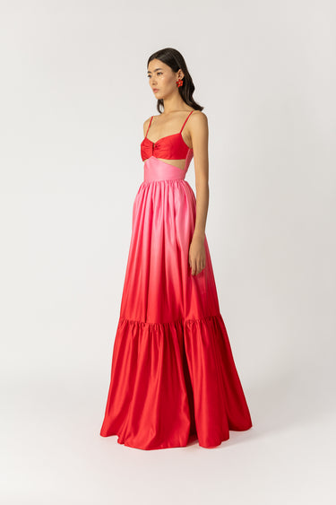 SAU LEE Nova Satin Gown - Pink Ombre / 00