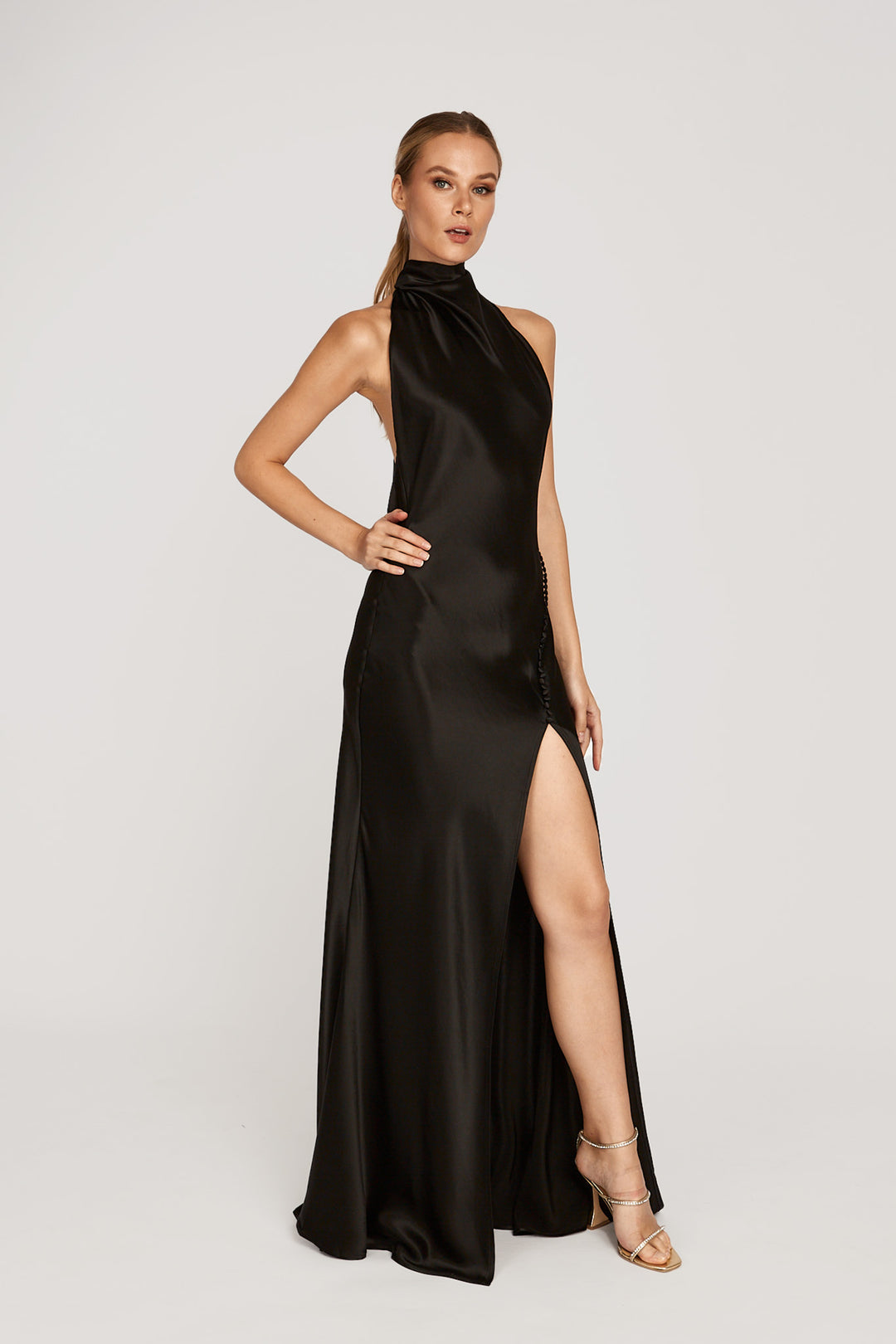 Penelope Satin Gown - Black - SAU LEE#color_black