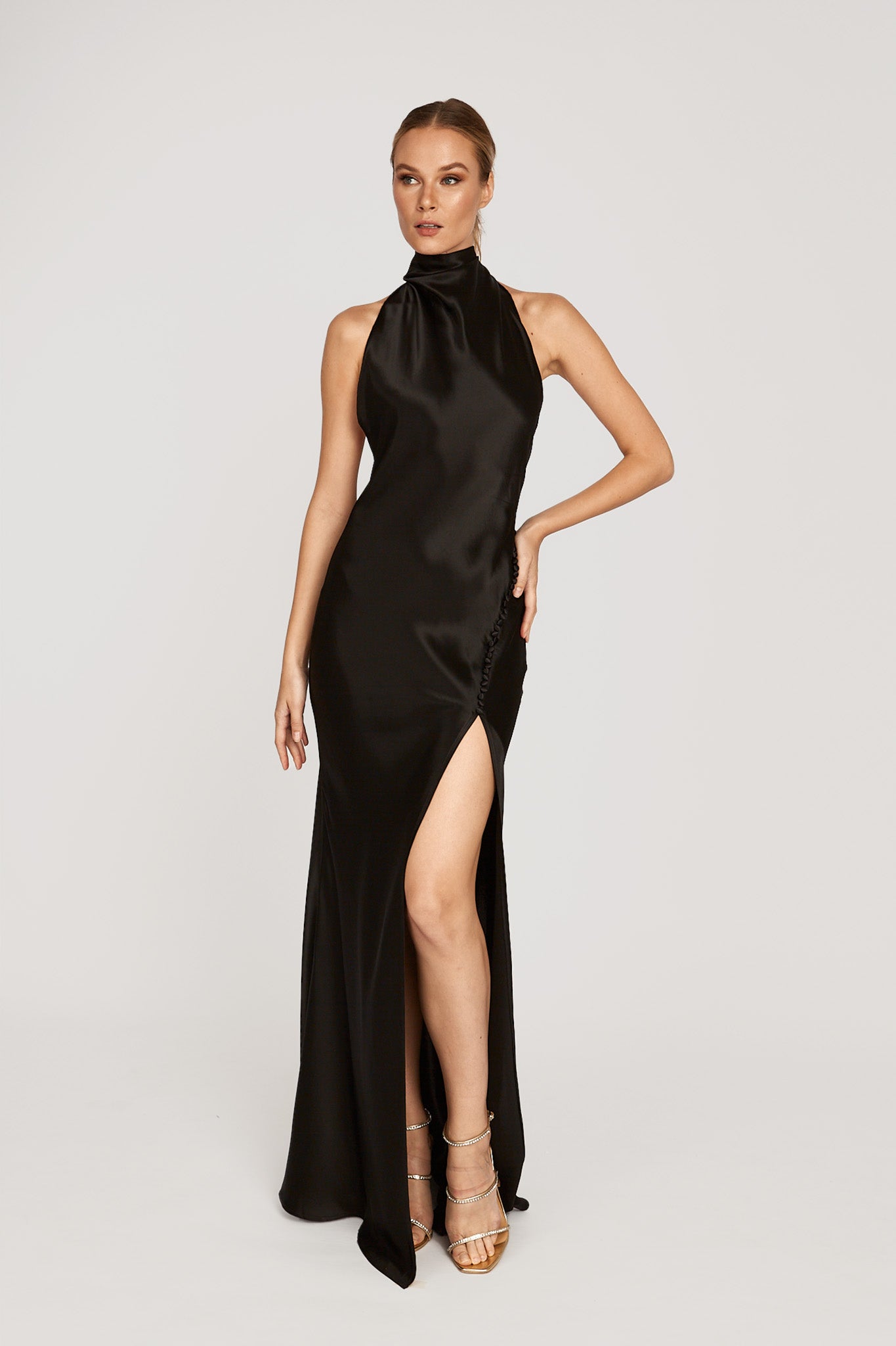 Penelope Satin Gown - Black - SAU LEE#color_black