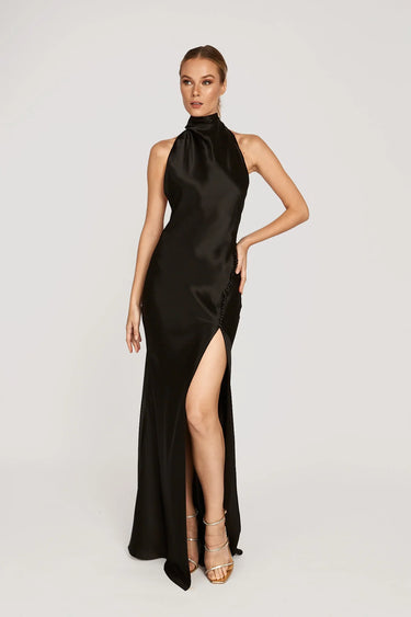 SAU LEE Penelope Backless Satin Gown - Black / 00