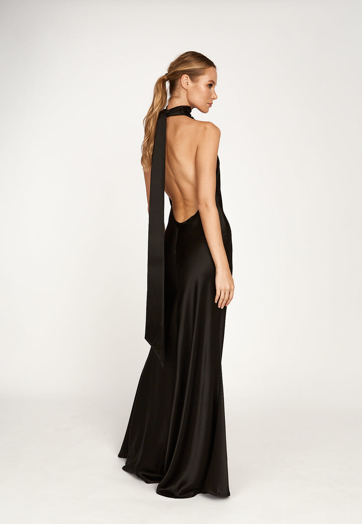 Penelope Satin Gown - Black - SAU LEE#color_black