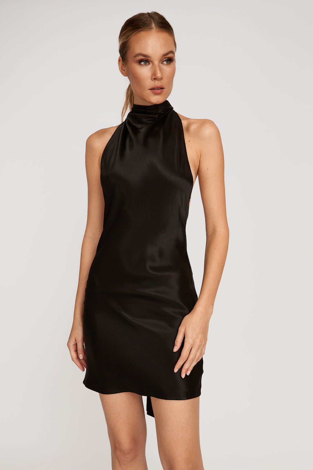 Penny Satin Mini Dress - Black