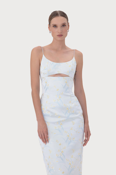 SAU LEE Constance Jacquard Gown, Pale Blue