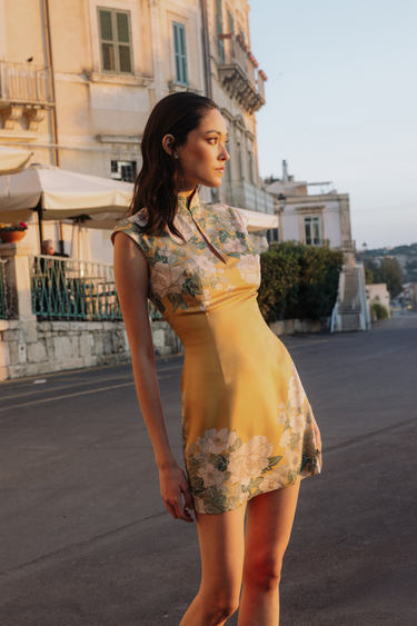 SAU LEE Cass Satin Mini Dress, Yellow Multi SAU LEE Cass Satin Mini Dress, Yellow Multi