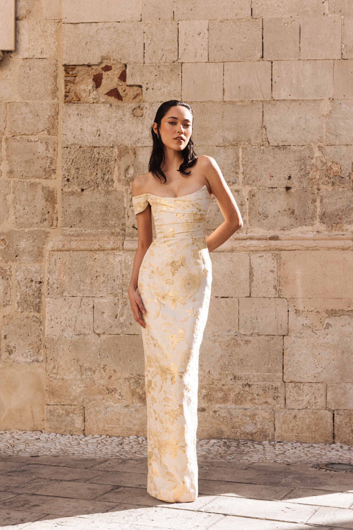Sau Lee — Jackson Jacquard Gown White Gold