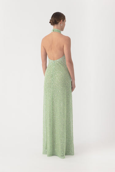 green beaded backless dress Micas Women's Sexy Linen Beaded Backless Cut Out Sleeveless A-Line Mini Dress, GREEN / S