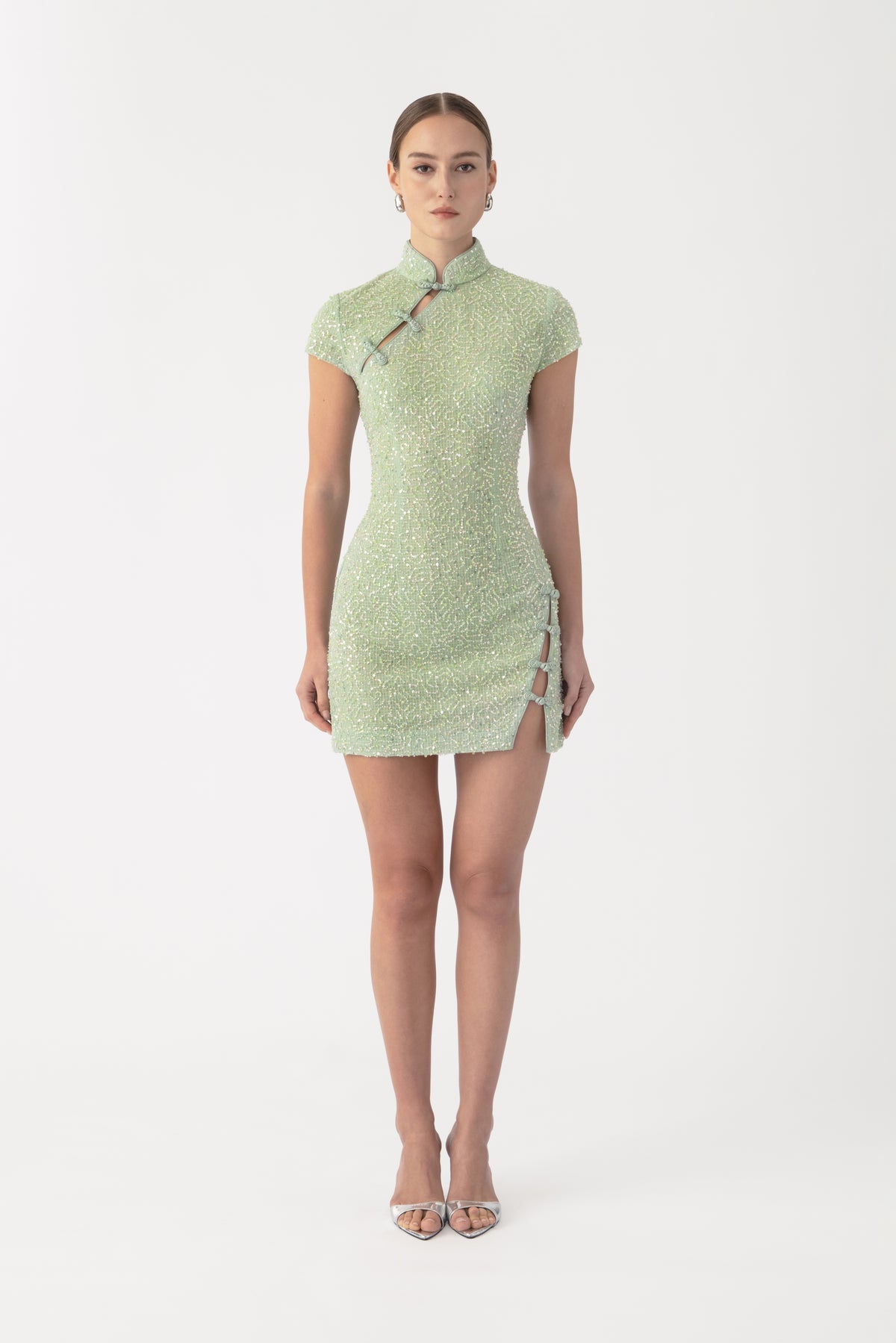 sau lee green dress Jada Beaded Mini Dress, Jade tied single Ivory AB Color:Steel-Grey Strapless Babydoll Dress –