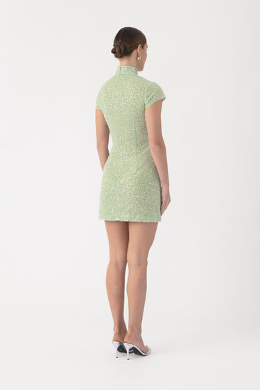 green beaded mini dress Leo Beaded Mini Dress