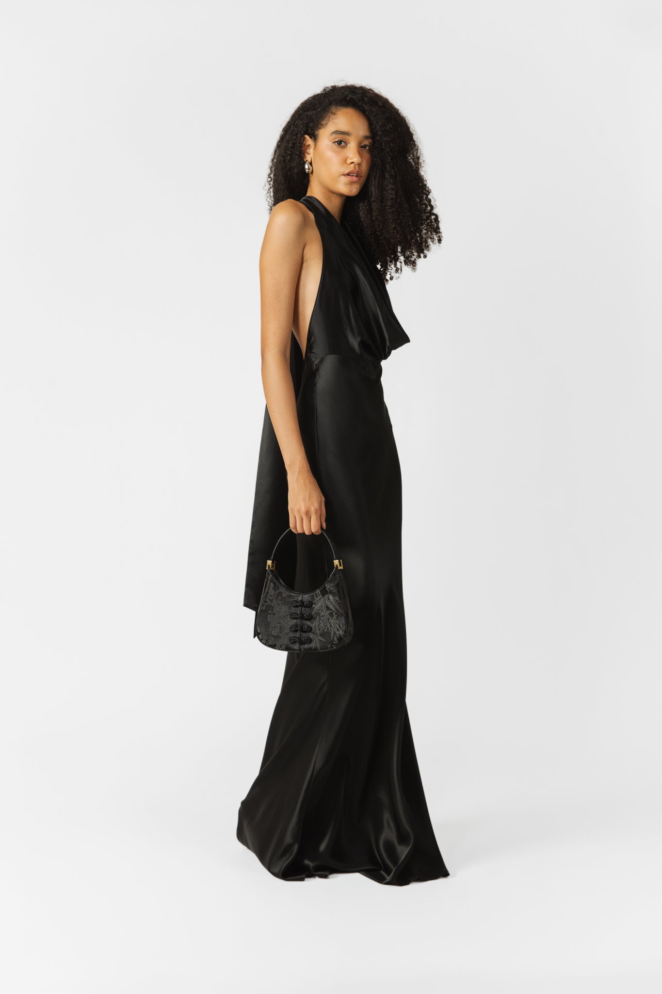 SAU LEE Pearl Satin Gown - Black / 00