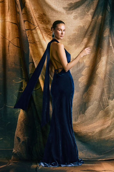 SAU LEE Pearl Velvet Gown, Midnight Blue SAU LEE Pearl Velvet Gown, Midnight Blue