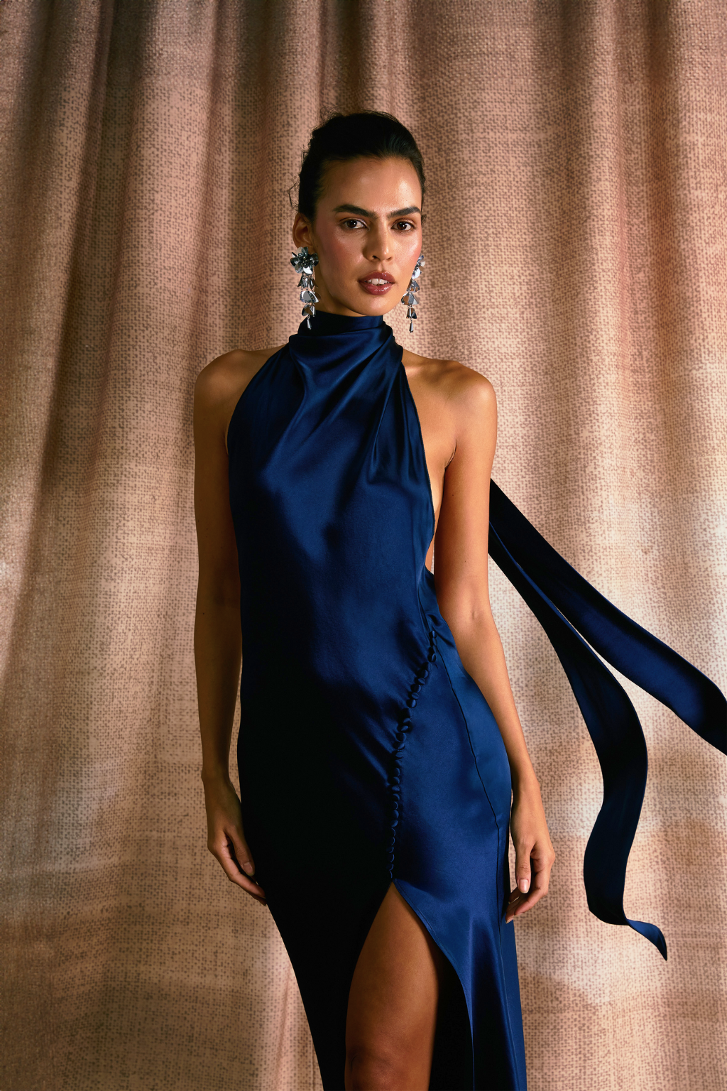 sau lee penelope high neck open back satin maxi dress SAU LEE Women's Penelope Satin Halter Neck Gown - Blue - Size 0
