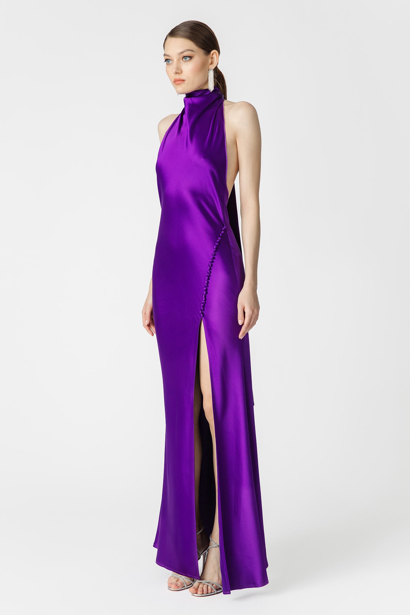 SAU LEE Penelope Backless Satin Gown - Purple / 00