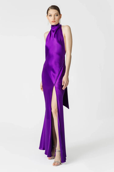 SAU LEE Penelope Backless Satin Gown - Purple / 00