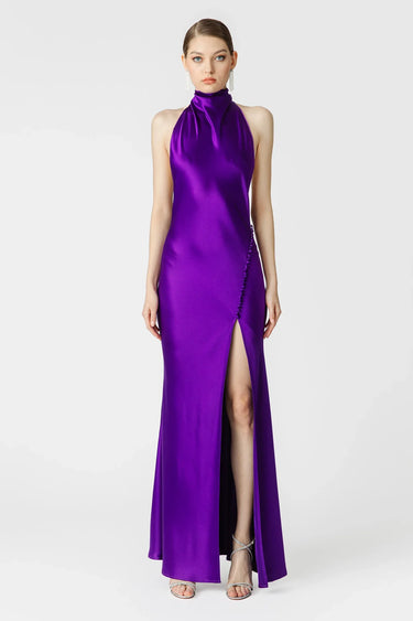 SAU LEE Penelope Backless Satin Gown - Purple / 00