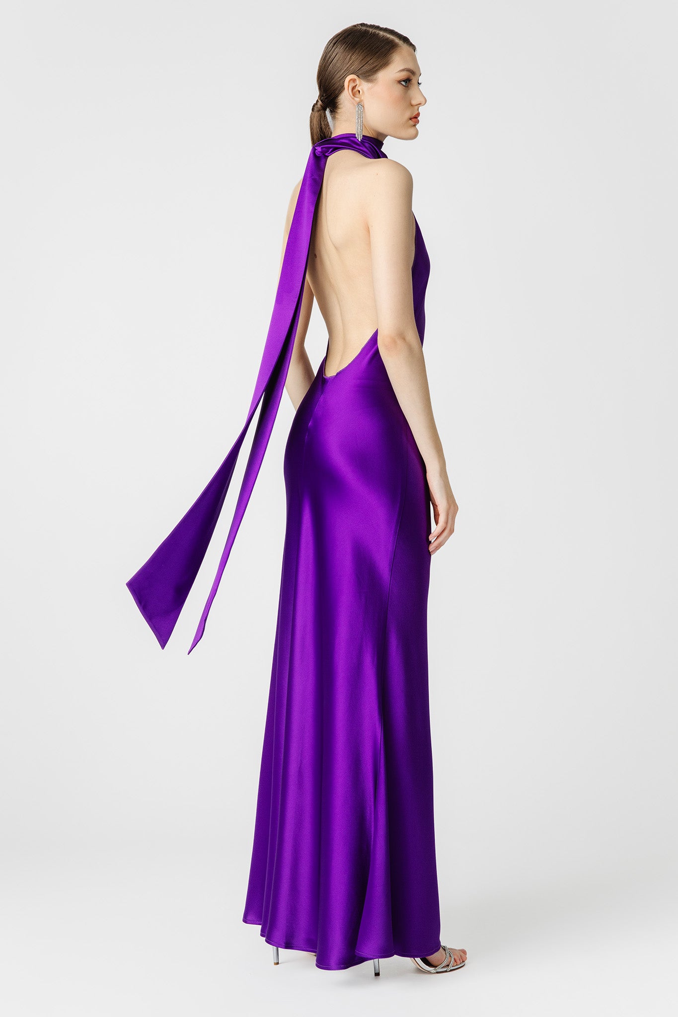 SAU LEE Penelope Backless Satin Gown - Purple / 00