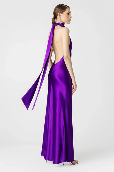 SAU LEE Penelope Backless Satin Gown - Purple / 00